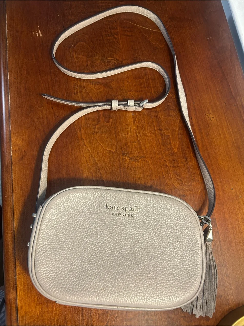 kate spade Gray Pebbled Leather Crossbody with Tassel